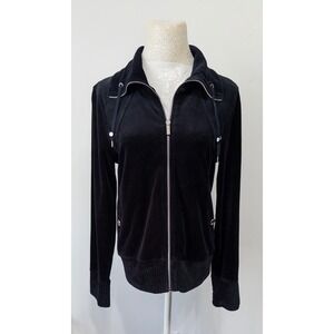 Jones New York Signature Womens Black Velour Zip Up‎ sz S Jacket Ribbed trim